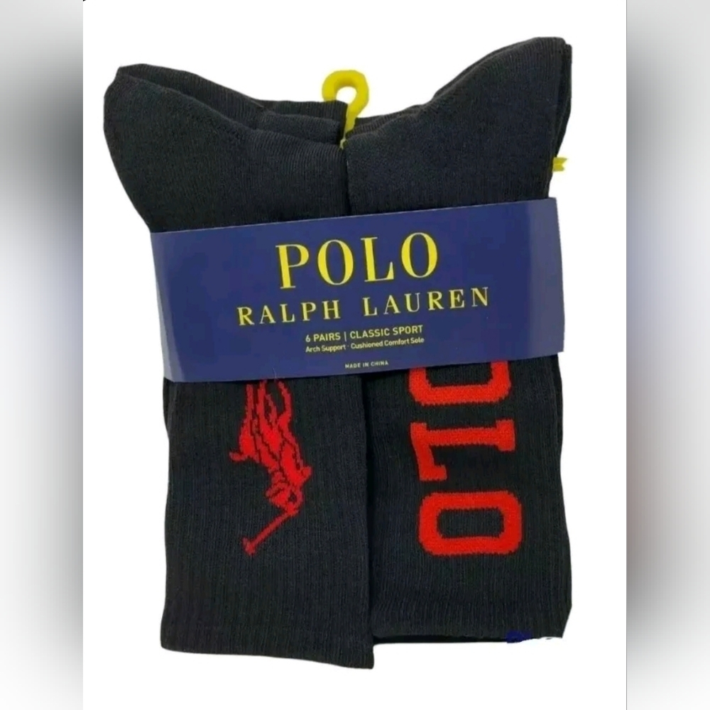 Polo Ralph Lauren Men's Black Classic Sport Crew Sock 6-Pack (10-13)
